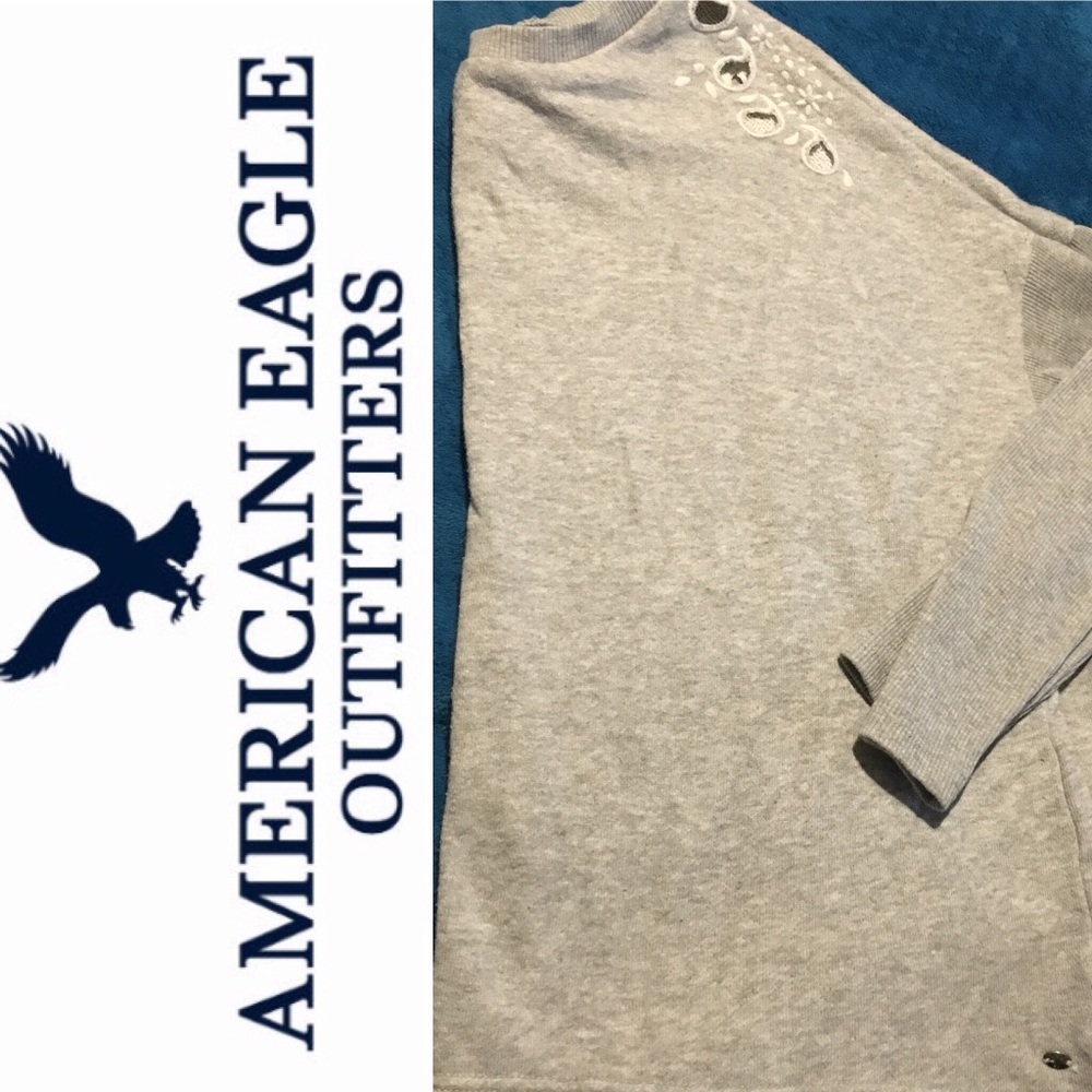 American Eagle Outfitters Gray Embroidered Sweater